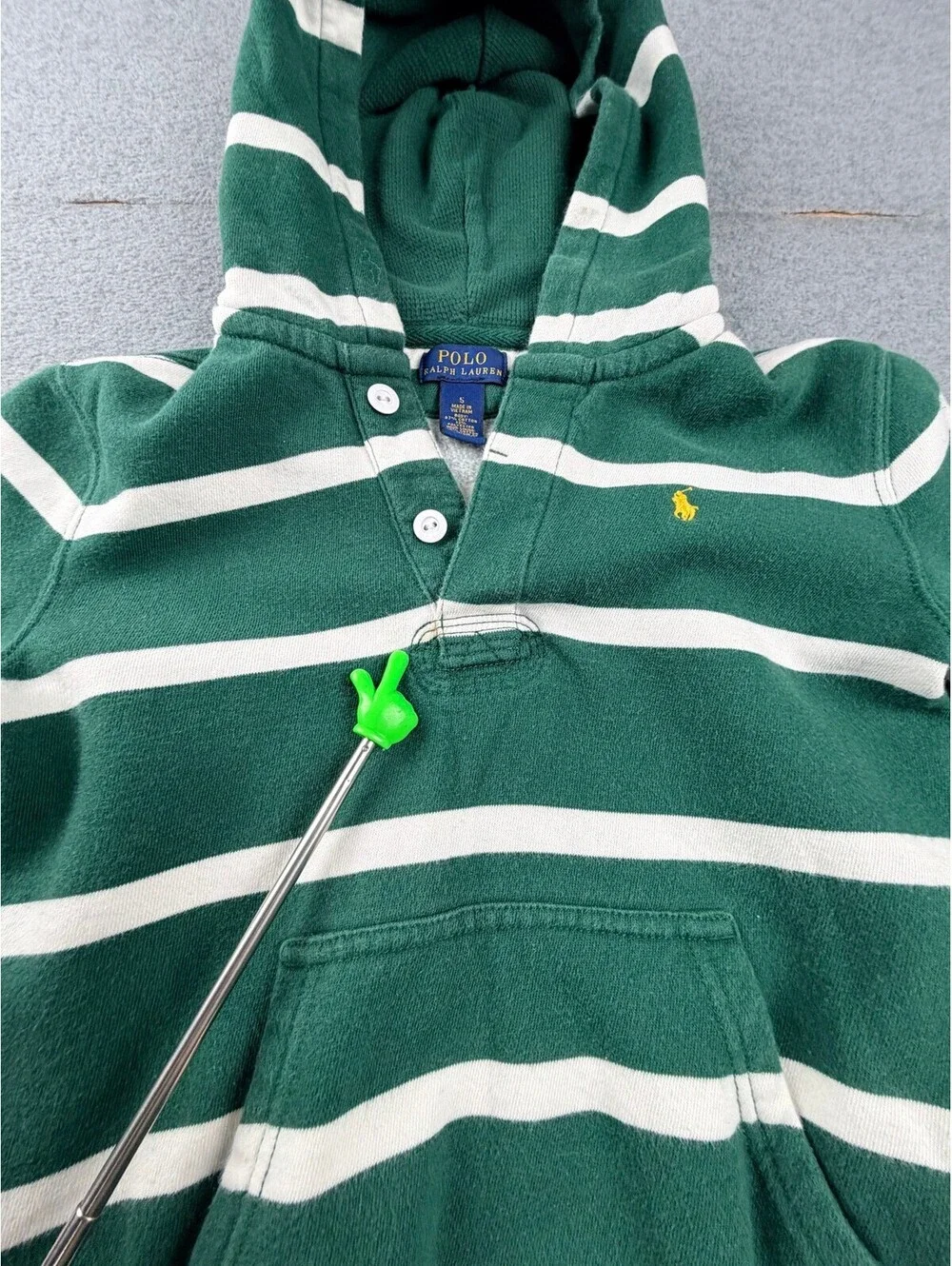 Polo Ralph Lauren Boys Hoodie Pullover Sweatshirt Size 5 Green White Striped